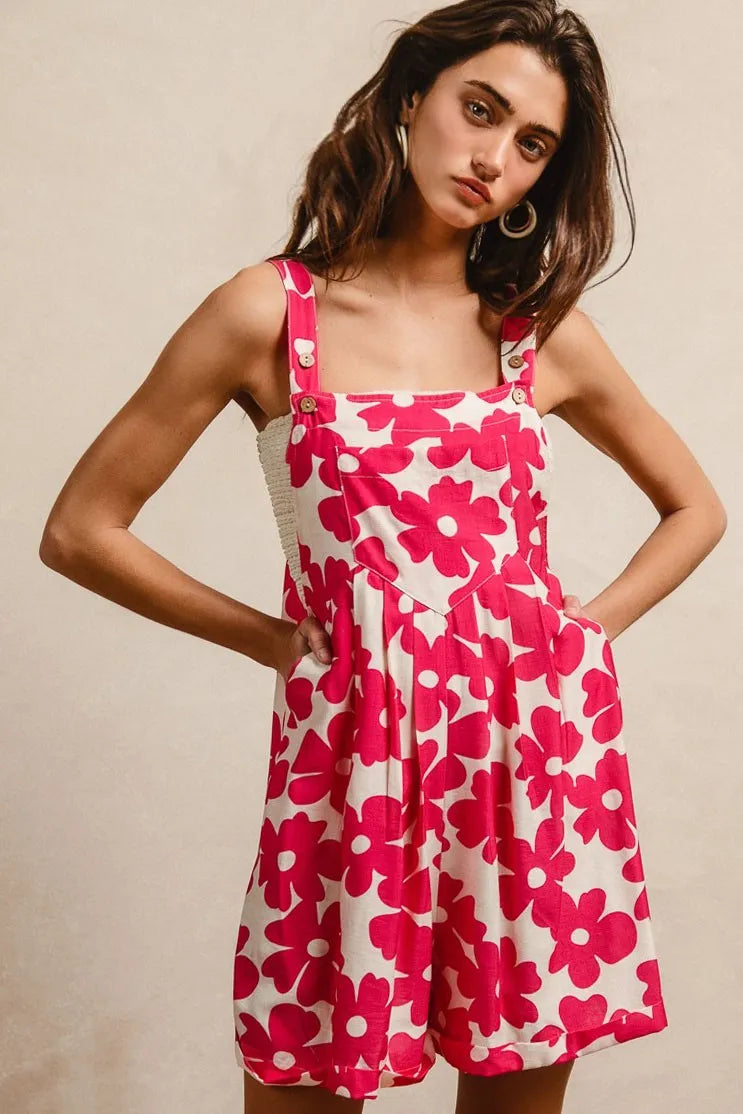 Floral Prints Tuck Detail Short Overall With Pockets THE ROYAL BOUTIQUE