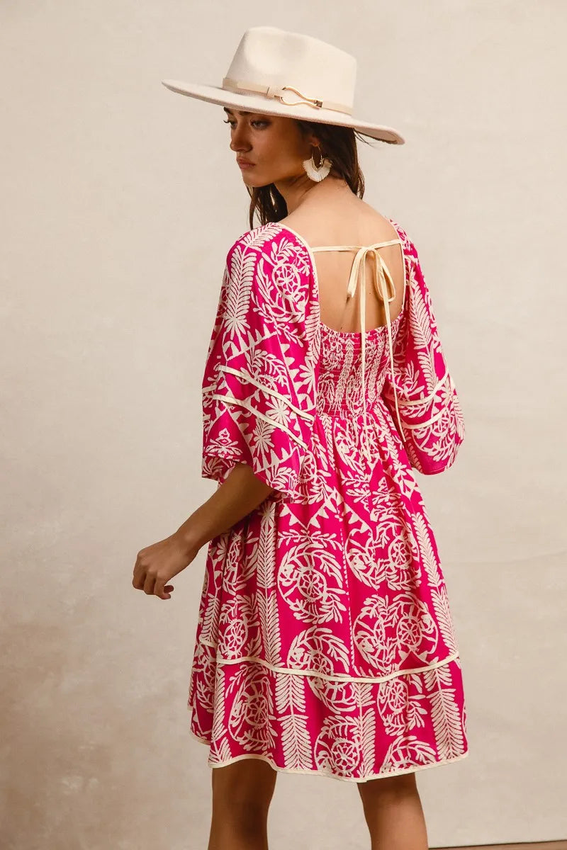 Woven Printed Contrast Binding Dress THE ROYAL BOUTIQUE