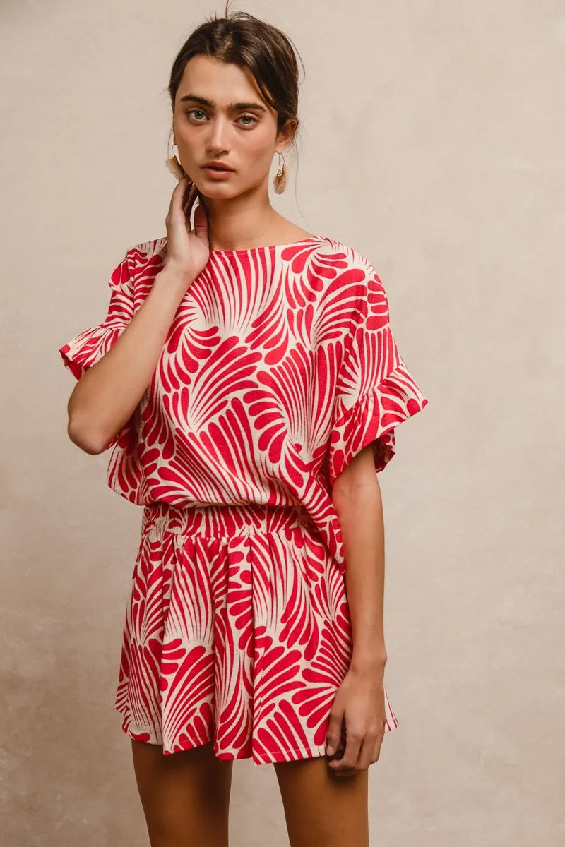 Print Woven Ruffled Sleeves Top THE ROYAL BOUTIQUE