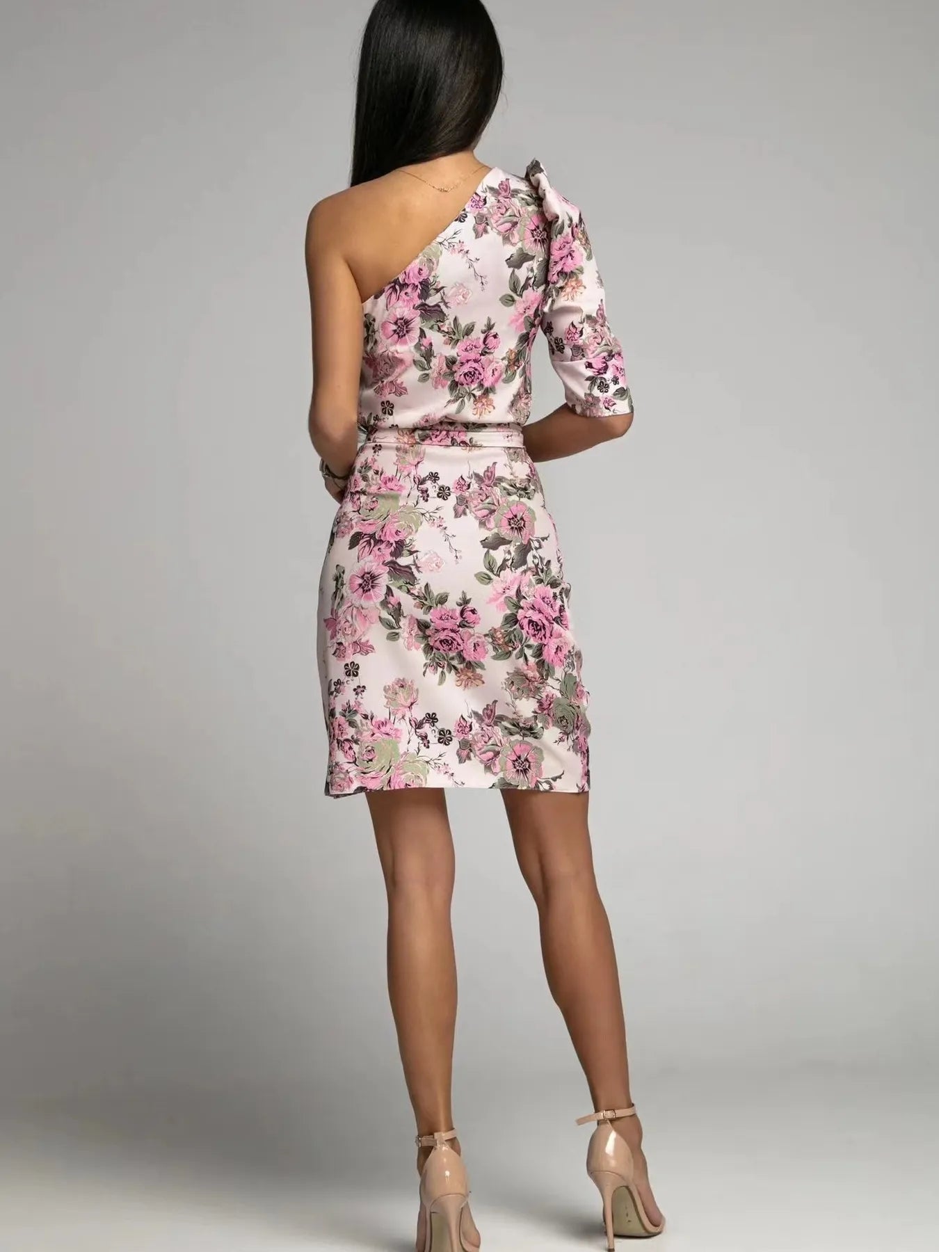 Printed One Shoulder Mini Dress.