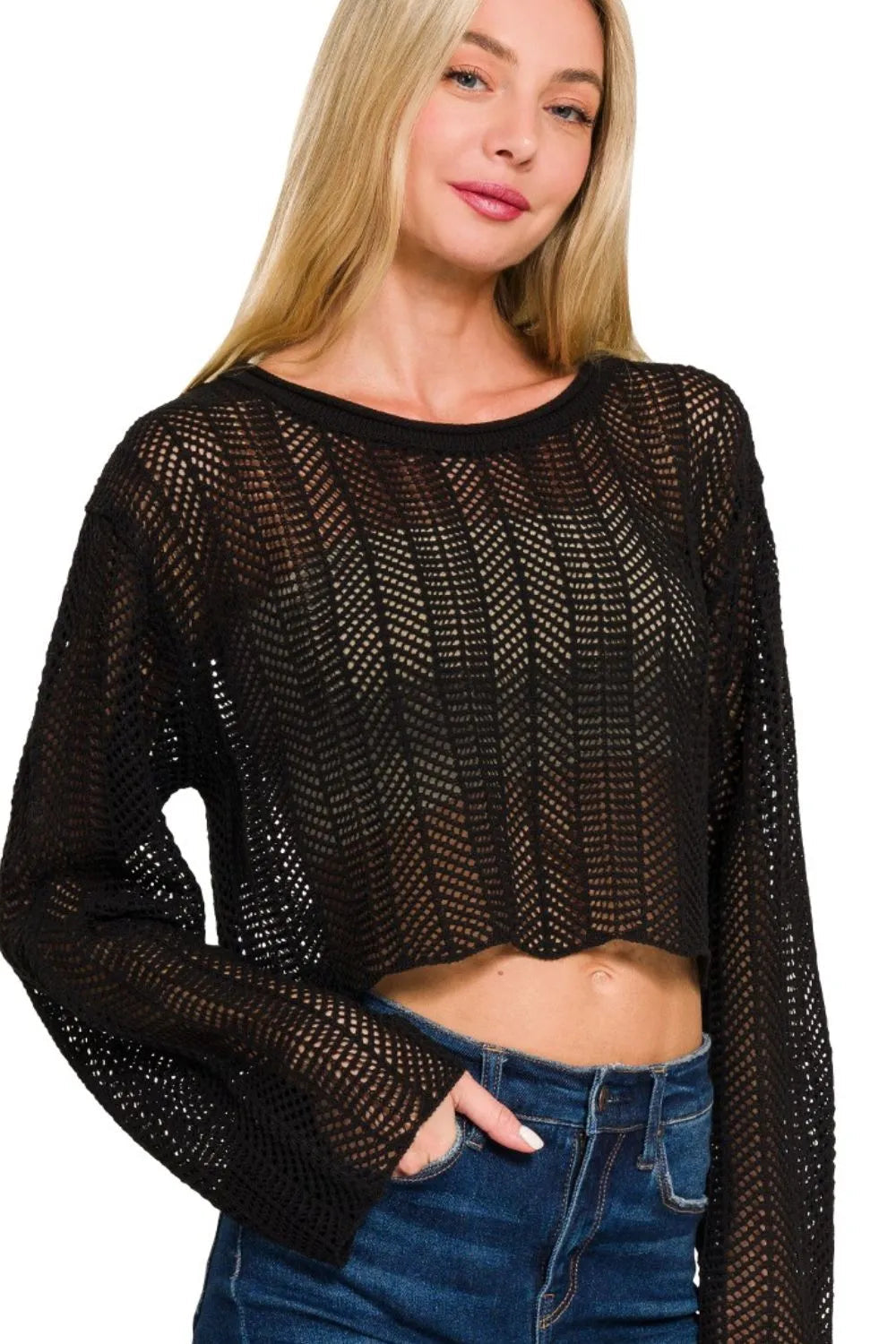 Open Knit Cropped Sweater THE ROYAL BOUTIQUE