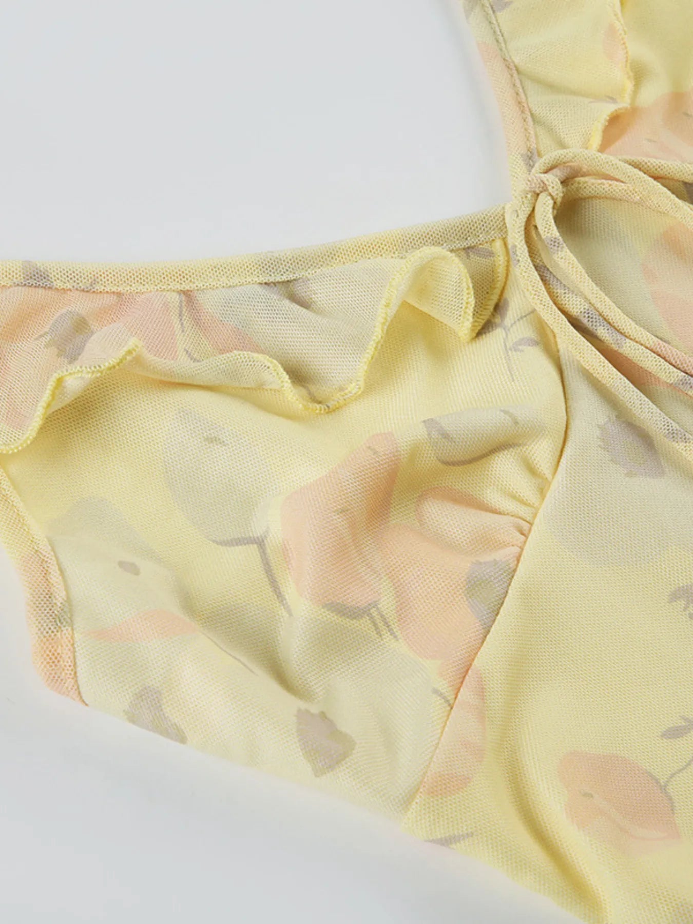 Printed Ruffle Cami Maxi Dress with Tie Front Detail.