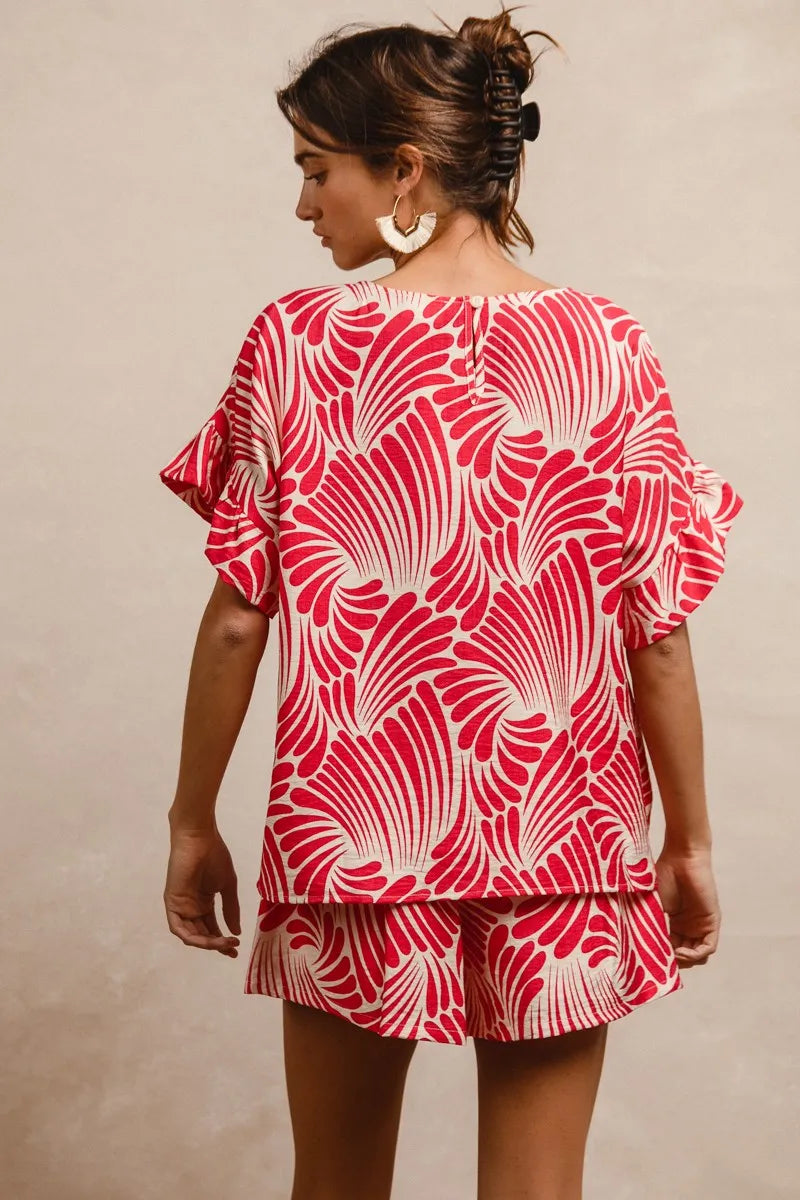 Print Woven Ruffled Sleeves Top THE ROYAL BOUTIQUE