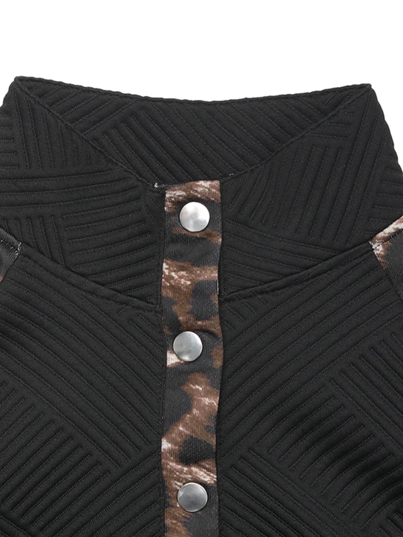 Leopard Print Sleeve Quarter Snap Sweatshirt.