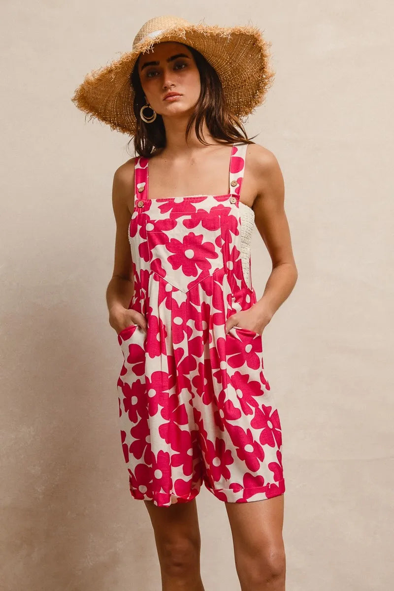 Floral Prints Tuck Detail Short Overall With Pockets THE ROYAL BOUTIQUE