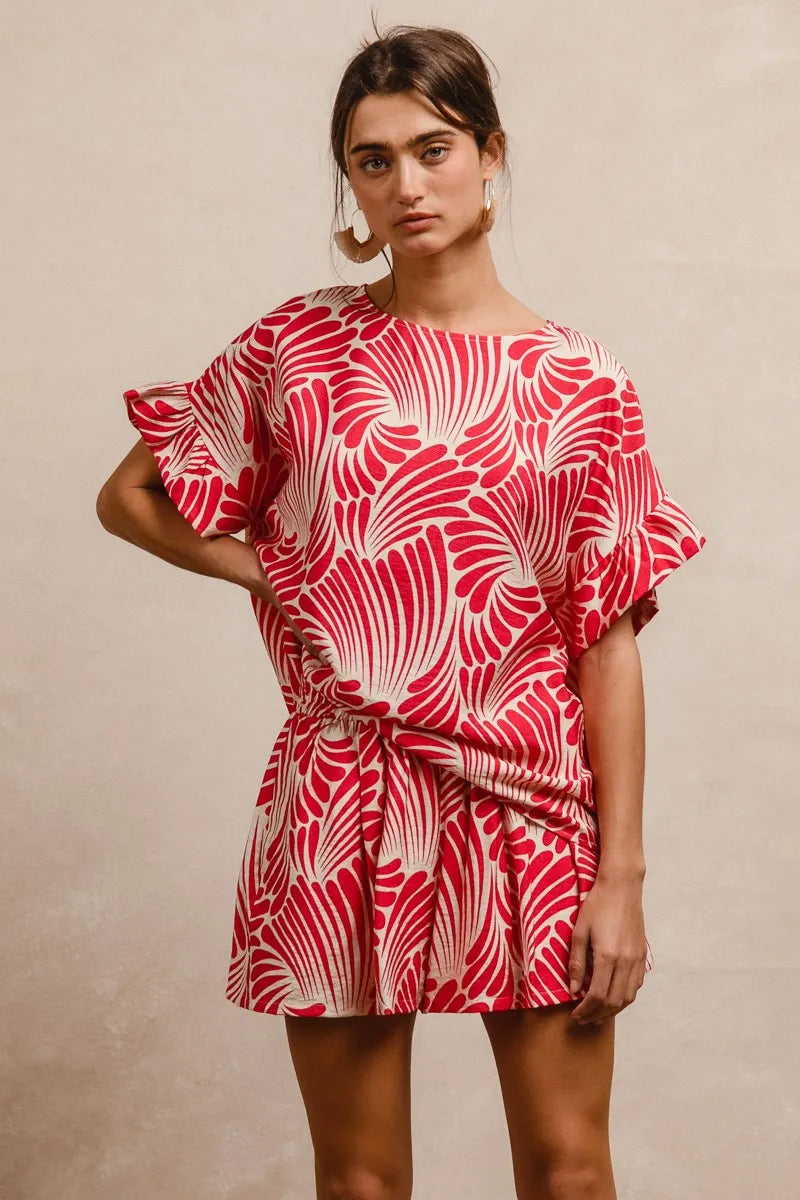 Print Woven Ruffled Sleeves Top THE ROYAL BOUTIQUE