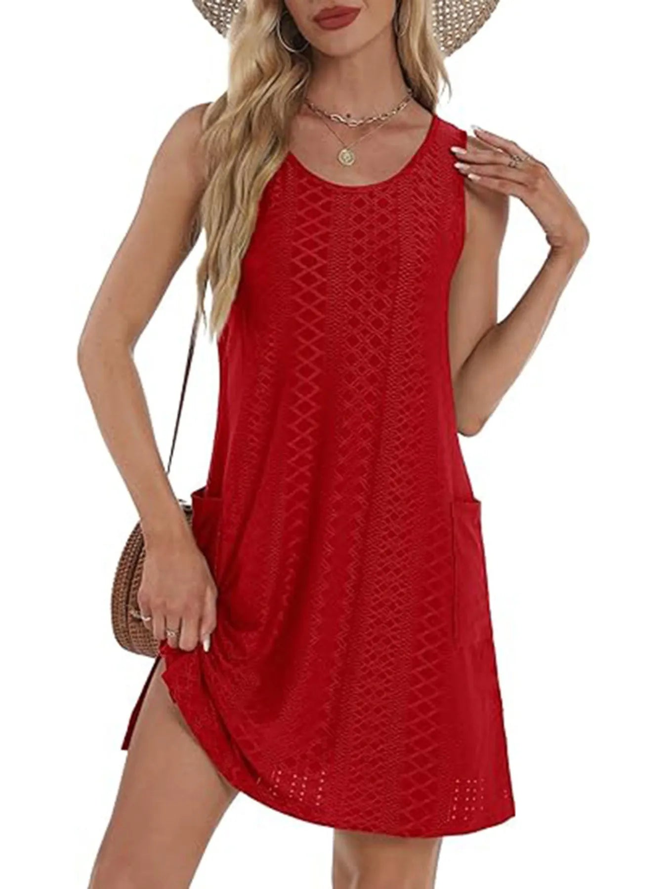 Side Slit Sleeveless Mini Tank Dress.