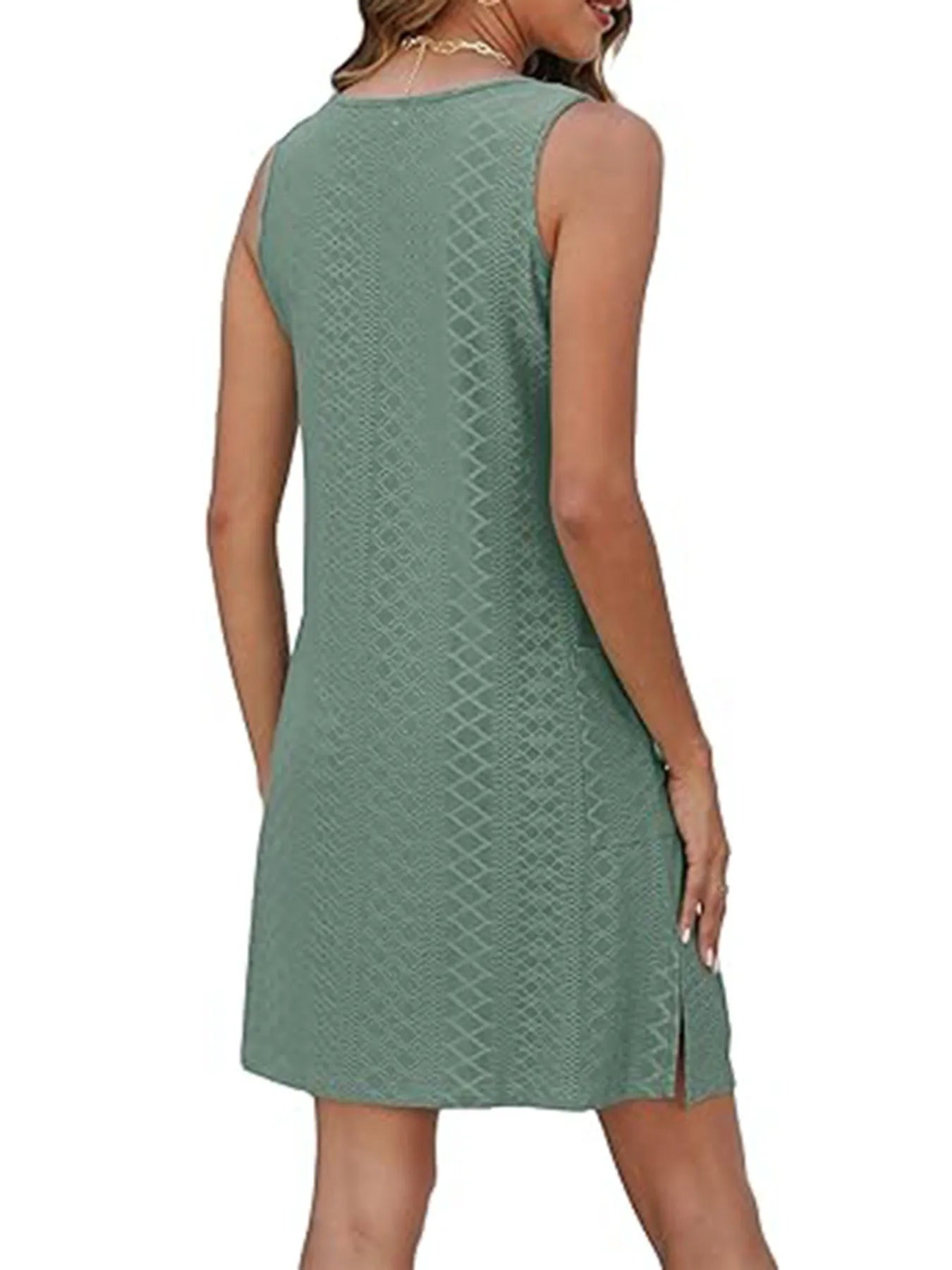 Side Slit Sleeveless Mini Tank Dress.