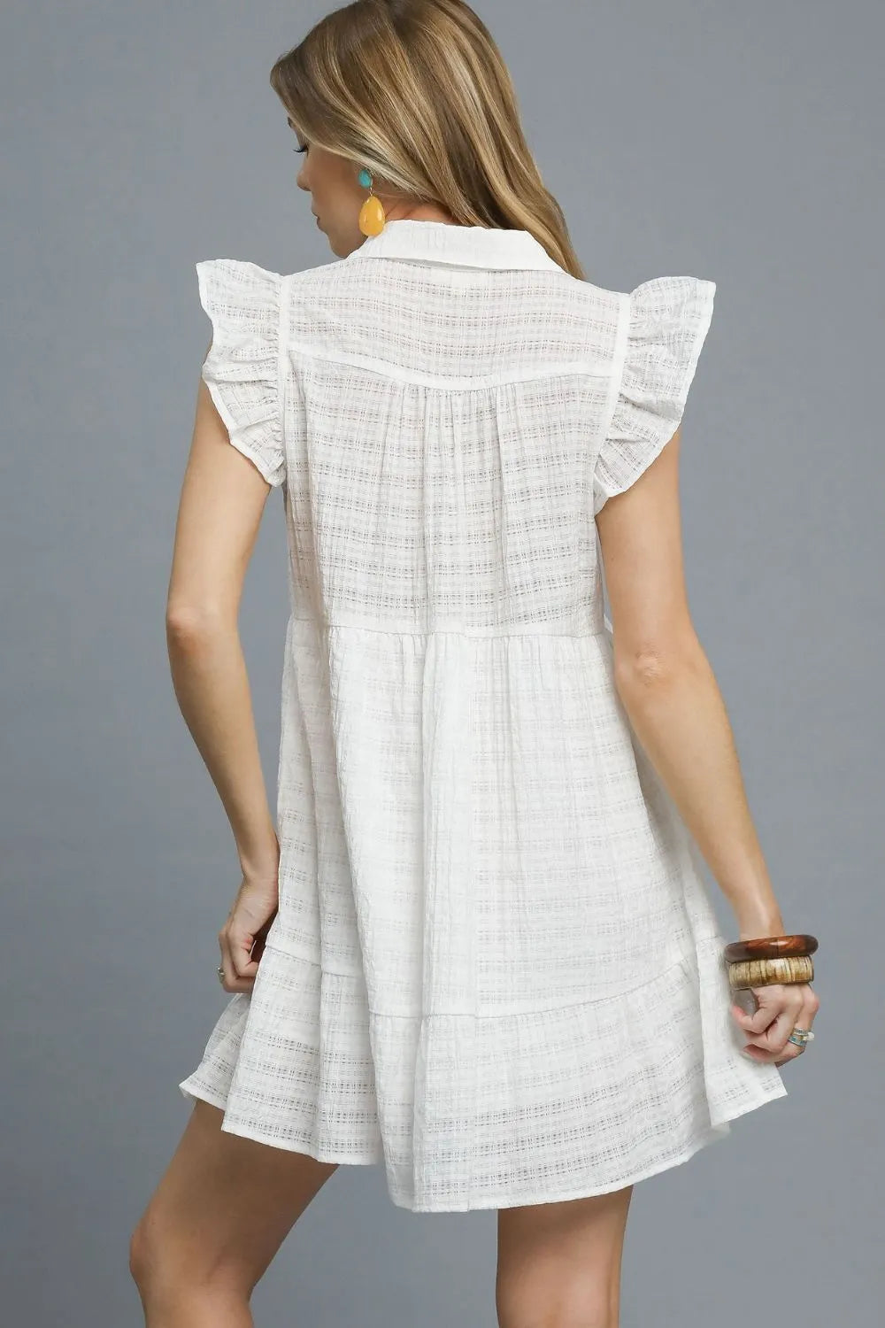 Ruffle Cap Sleeve Textured Mini Dress THE ROYAL BOUTIQUE