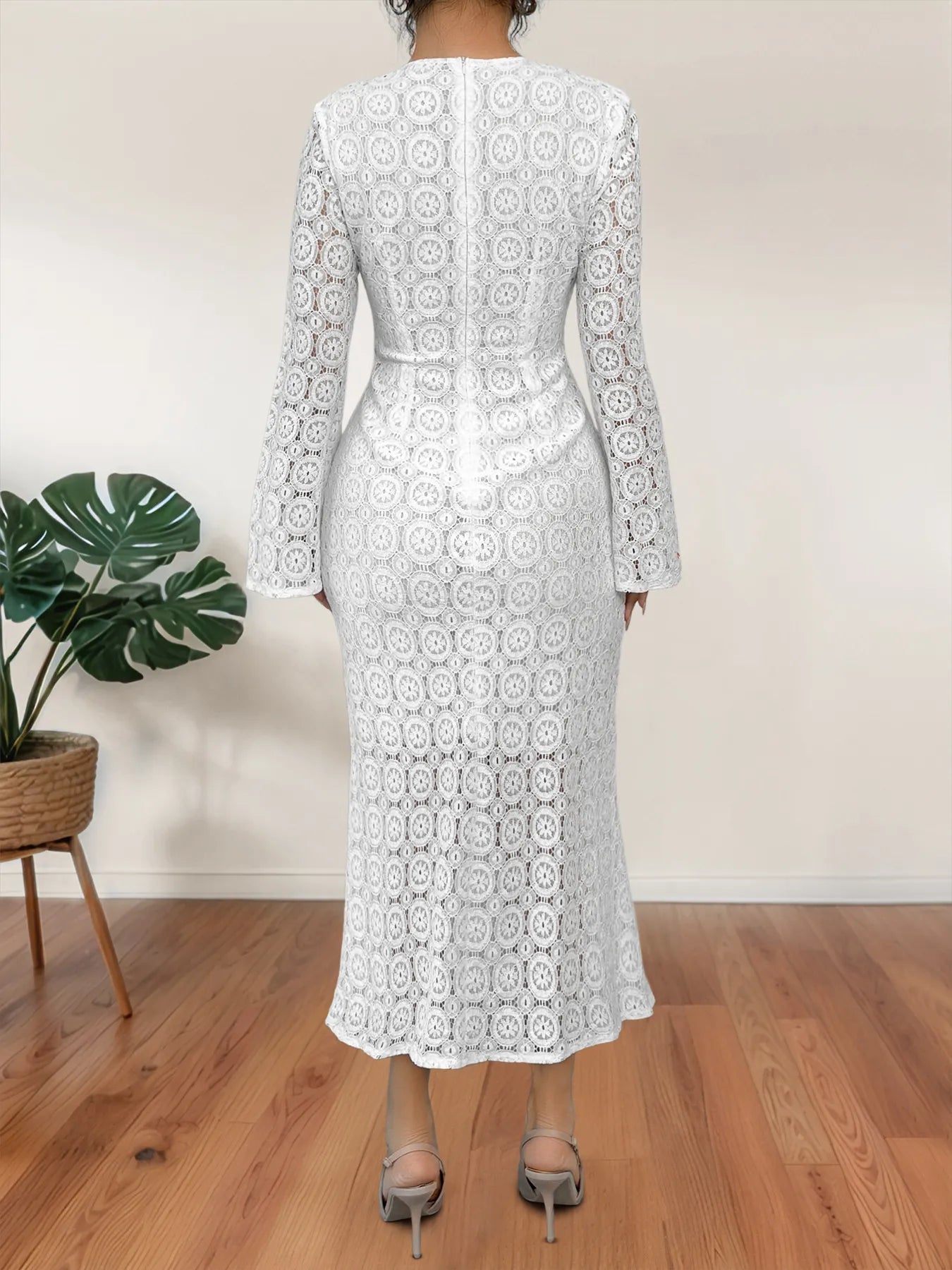 Lace Long Sleeve Midi Dress.
