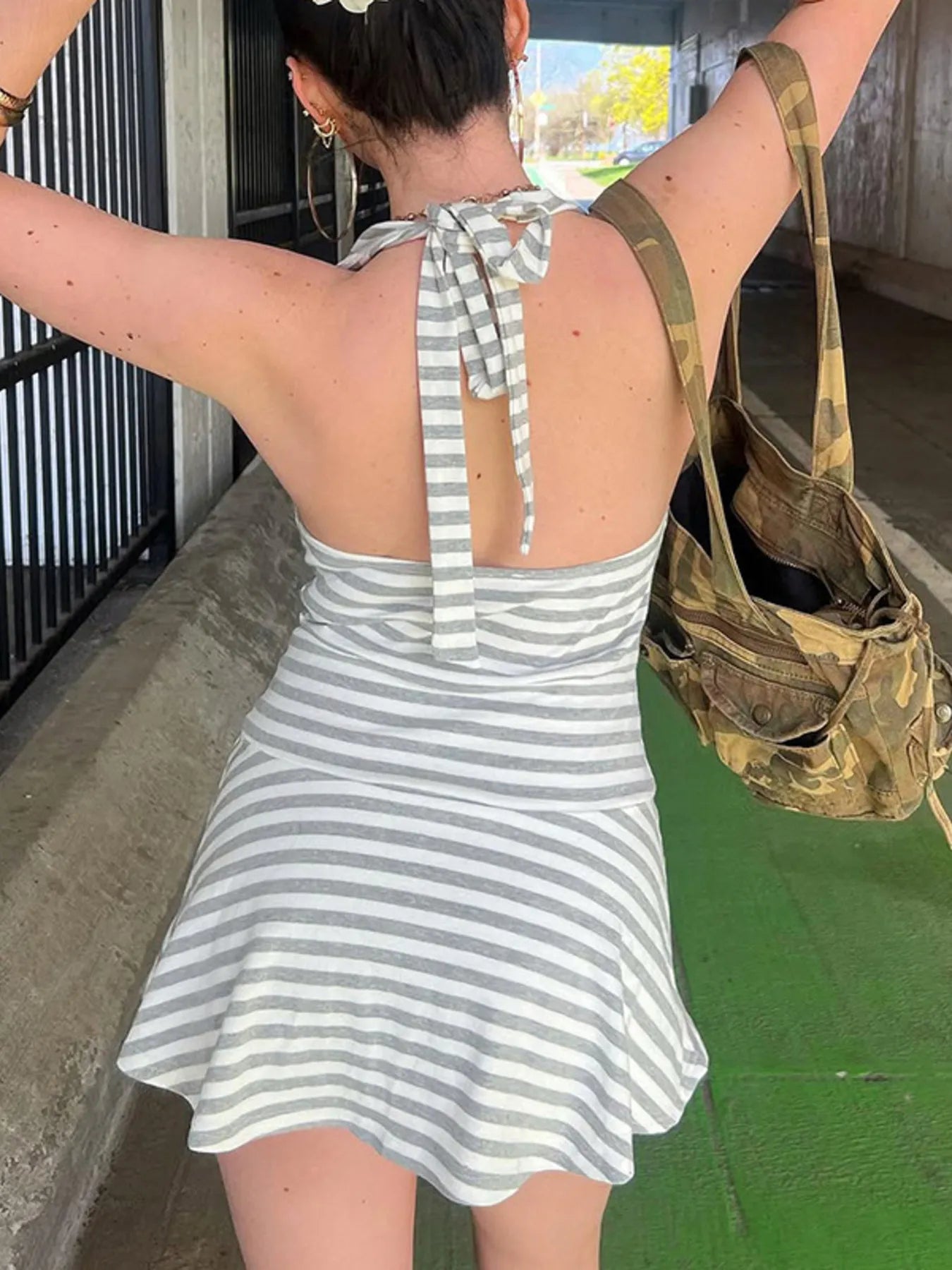 Striped Halter Neck Mini Dress.