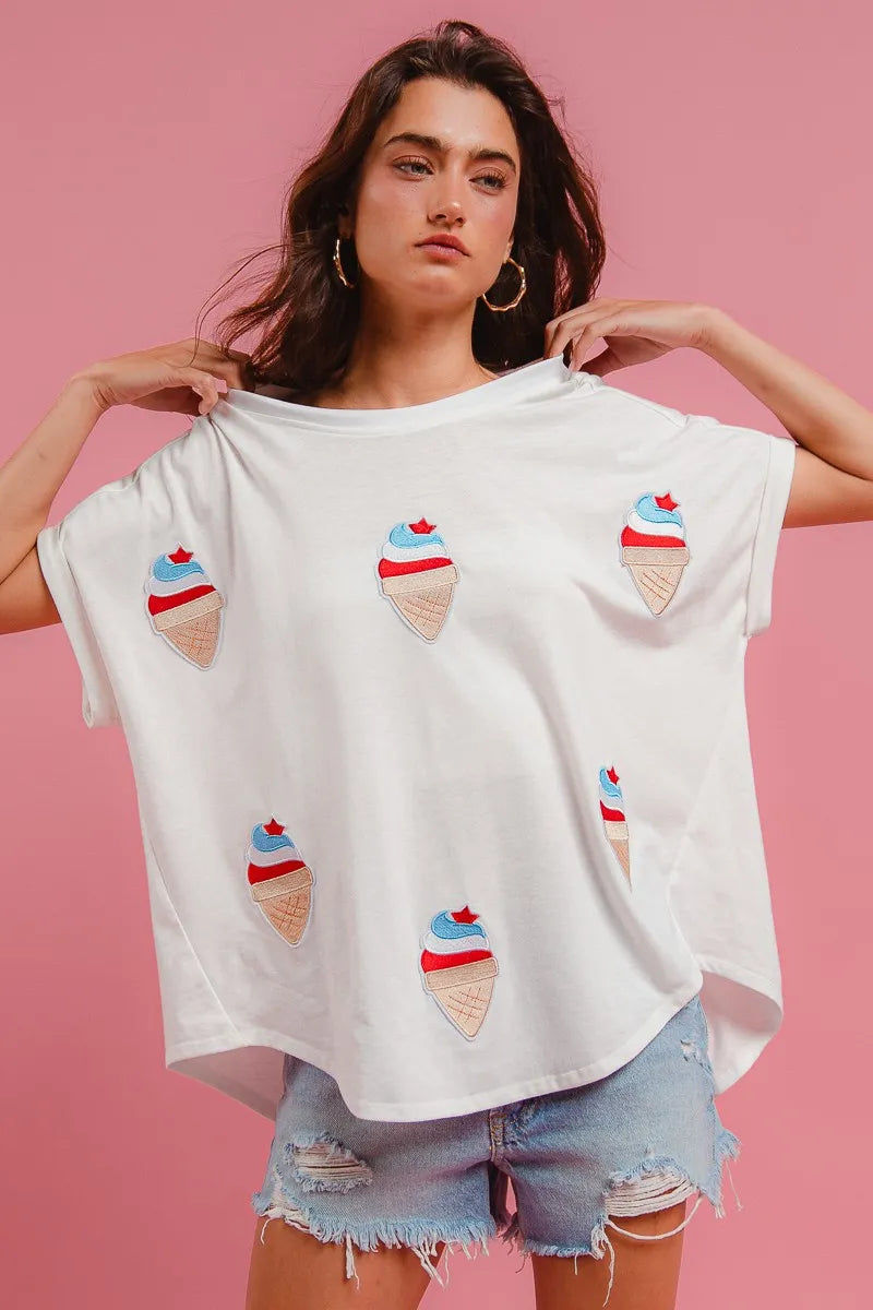 Solid Terry With Fourth Of July Theme Patched Top Trendsi