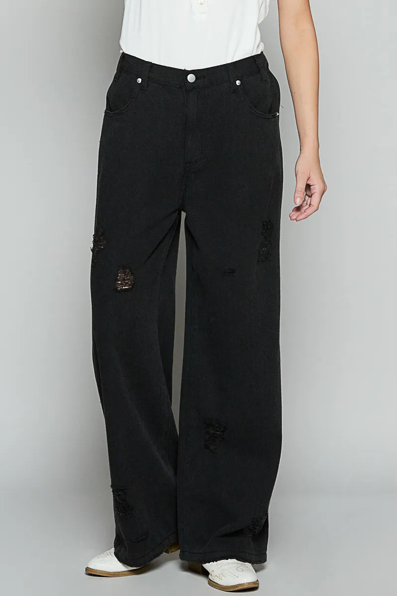 POL Distressed Wide Leg Jeans.