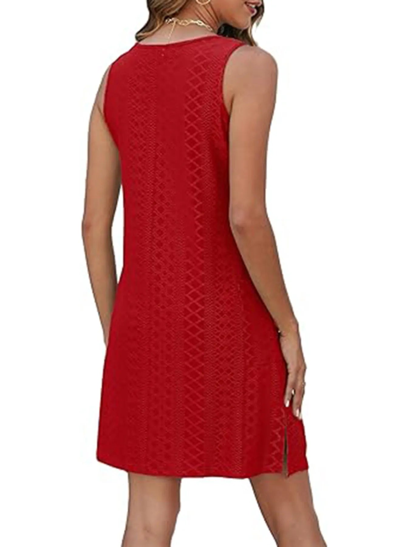 Side Slit Sleeveless Mini Tank Dress.