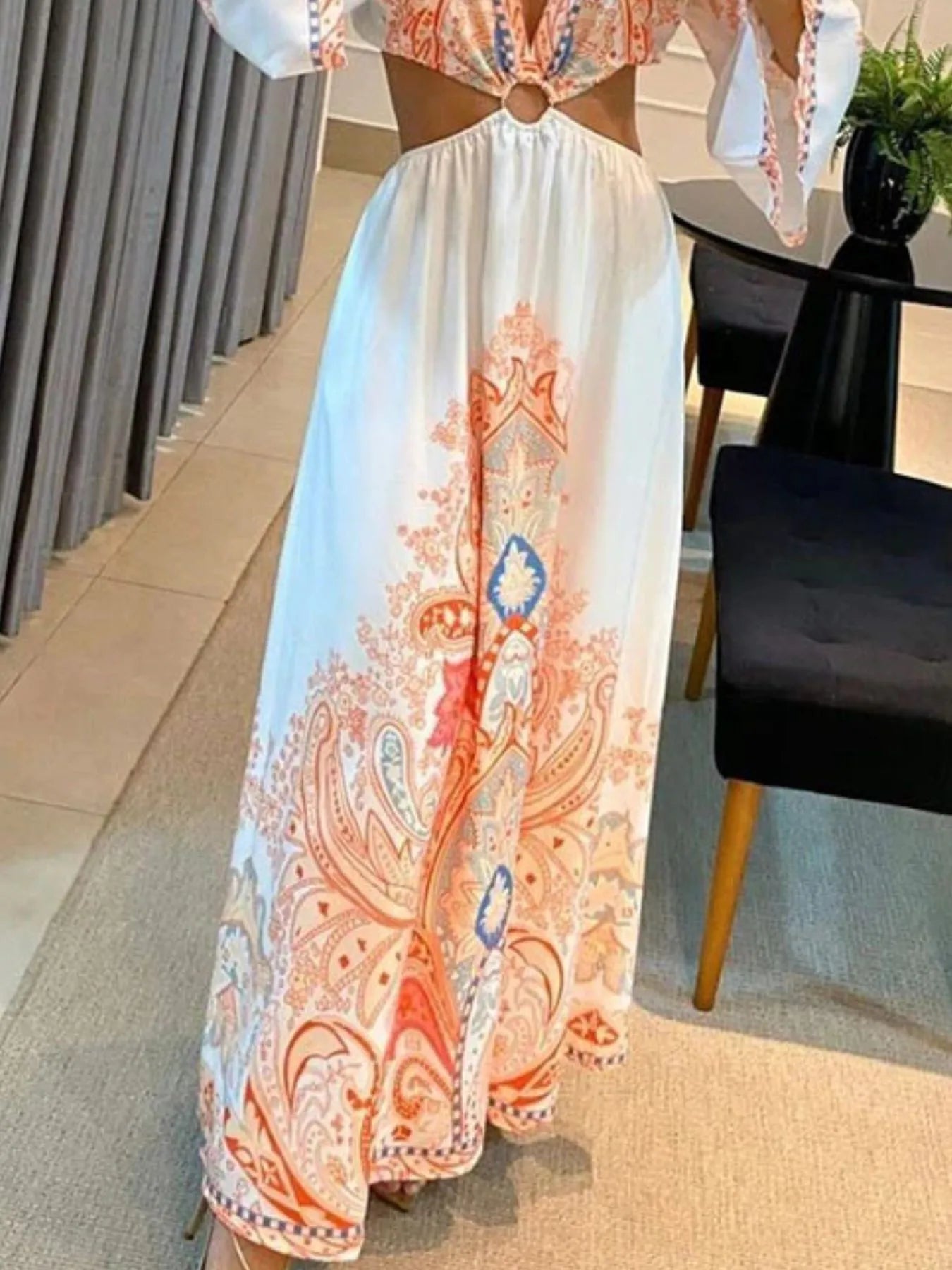 Paisley Print Cut-Out Maxi Dress.