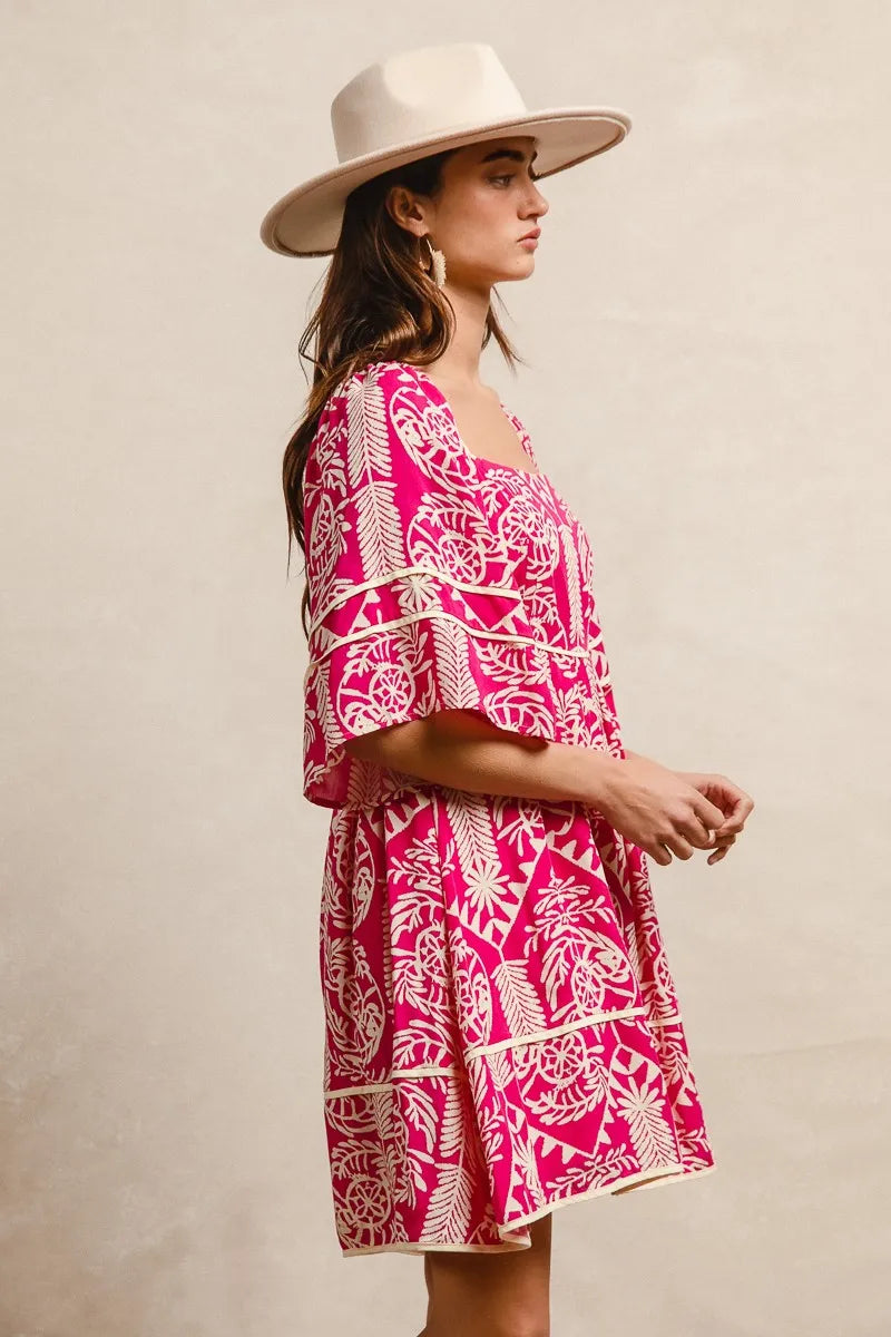Woven Printed Contrast Binding Dress THE ROYAL BOUTIQUE