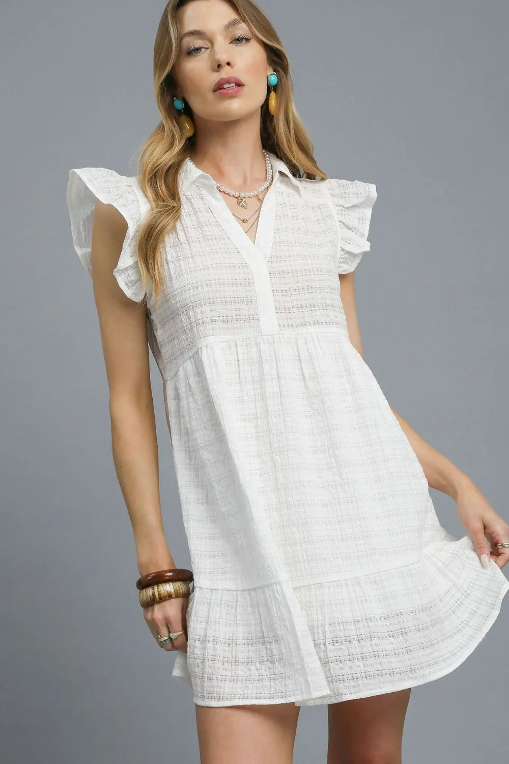 Ruffle Cap Sleeve Textured Mini Dress THE ROYAL BOUTIQUE