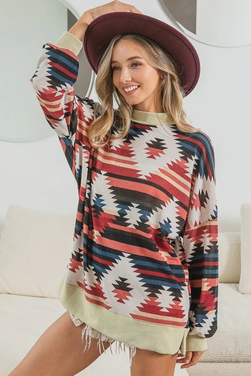 Print Mirr Mock Neck Lslv Top THE ROYAL BOUTIQUE