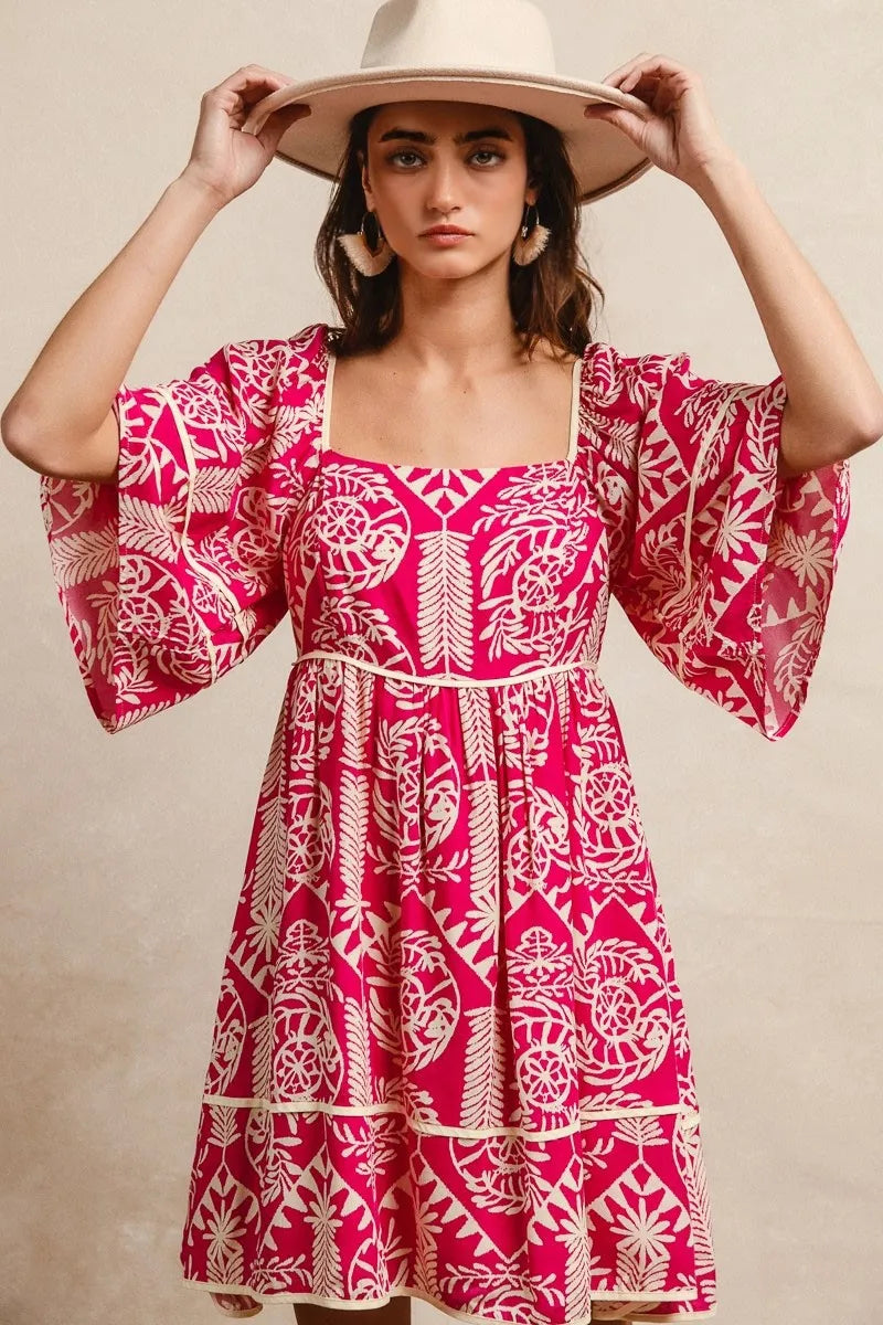Woven Printed Contrast Binding Dress THE ROYAL BOUTIQUE