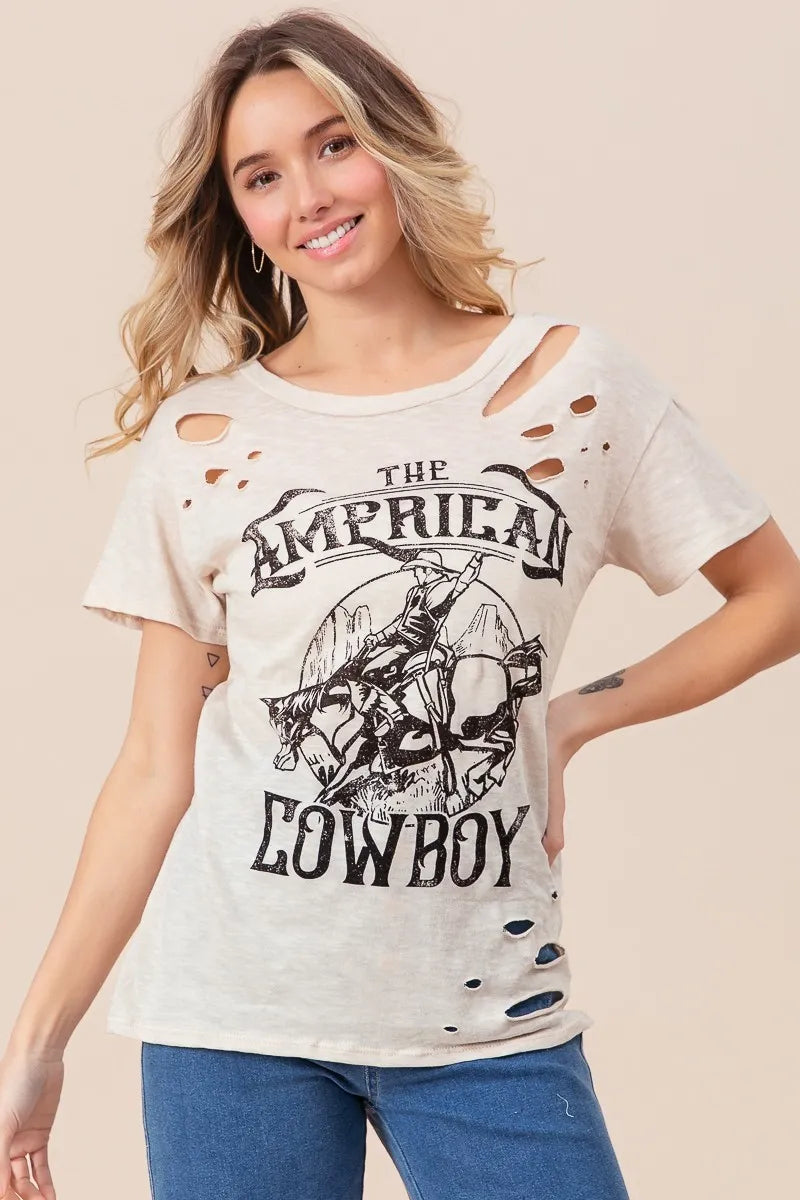 BiBi Cotton Slub Laser Top American Cow Boy Graphic Trendsi