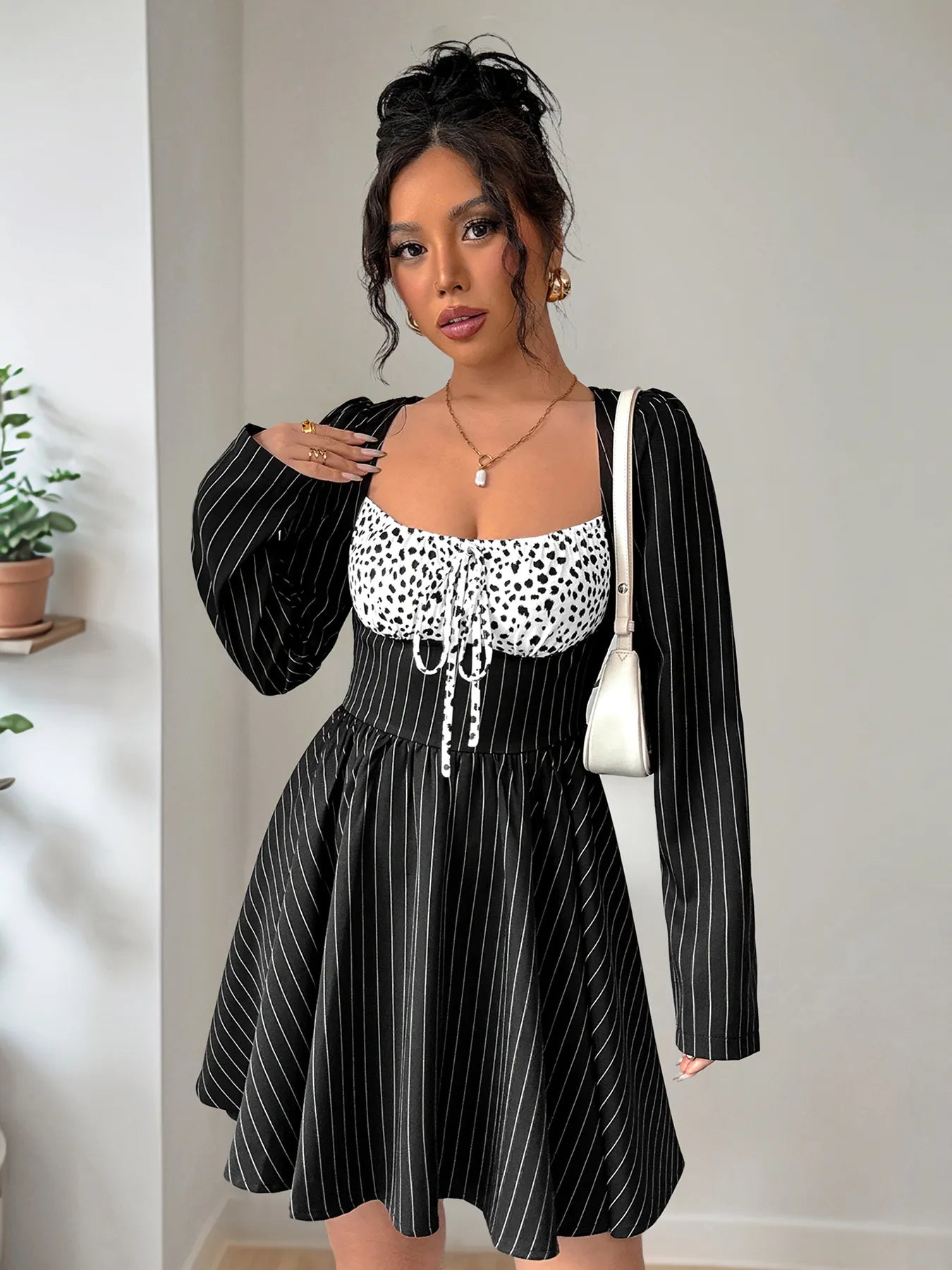 Striped Long Sleeve Mini Dress.