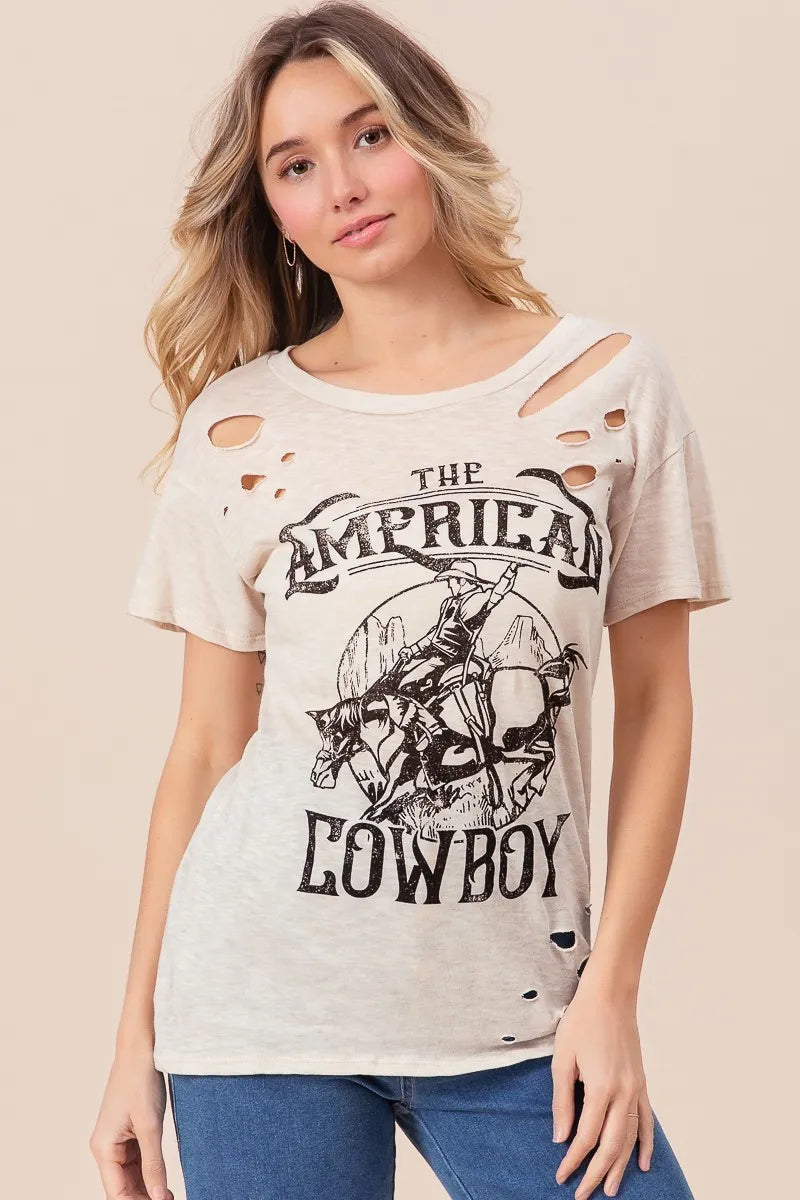 BiBi Cotton Slub Laser Top American Cow Boy Graphic Trendsi