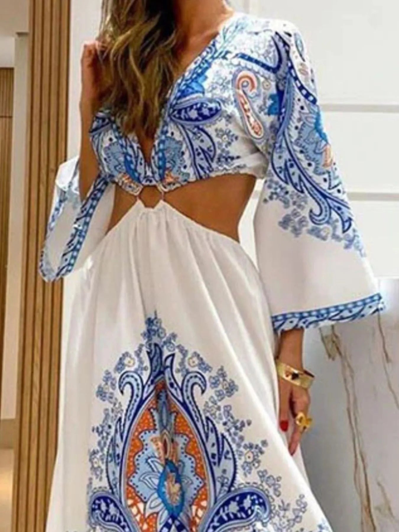 Paisley Print Cut-Out Maxi Dress.