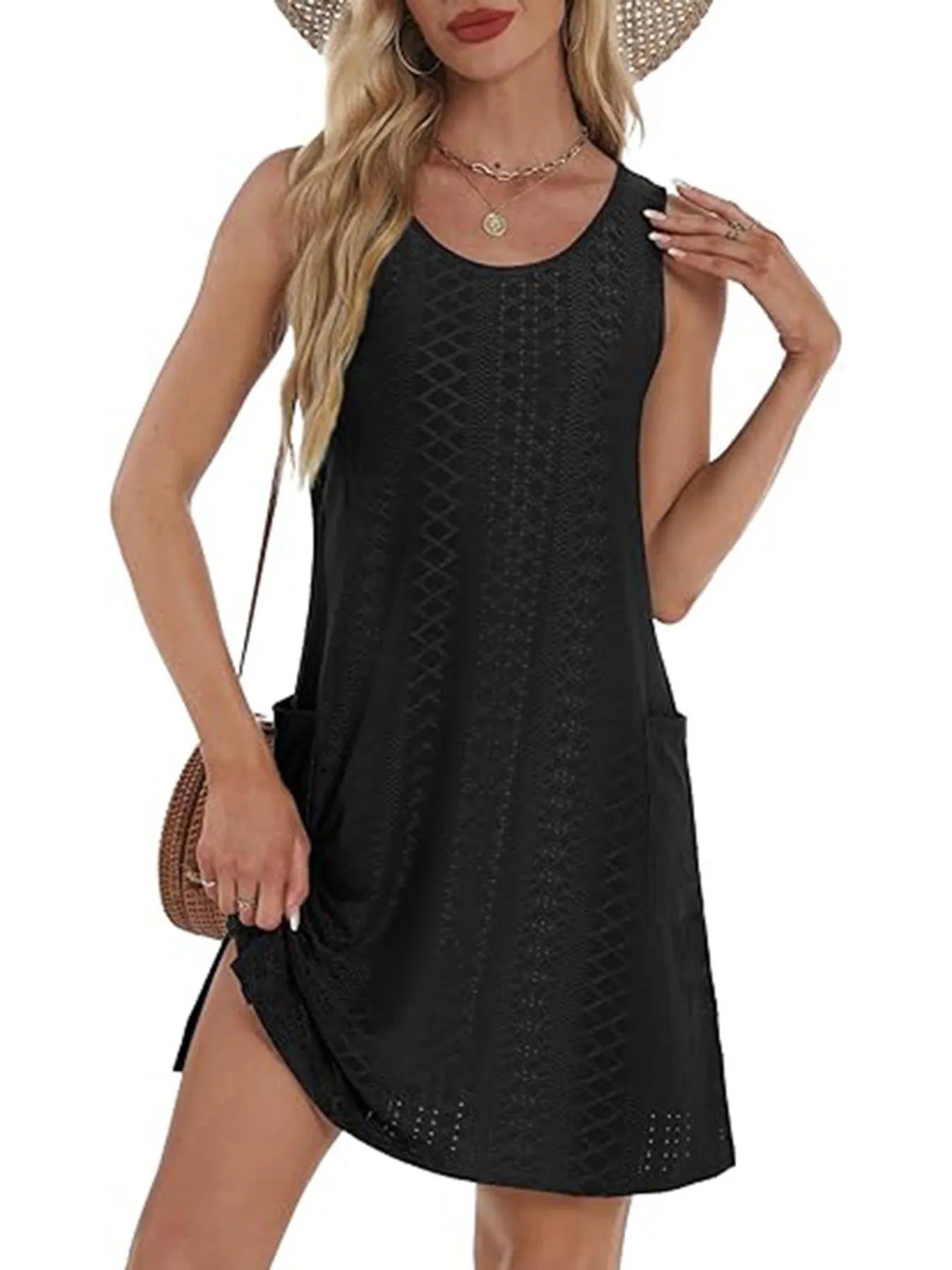 Side Slit Sleeveless Mini Tank Dress.