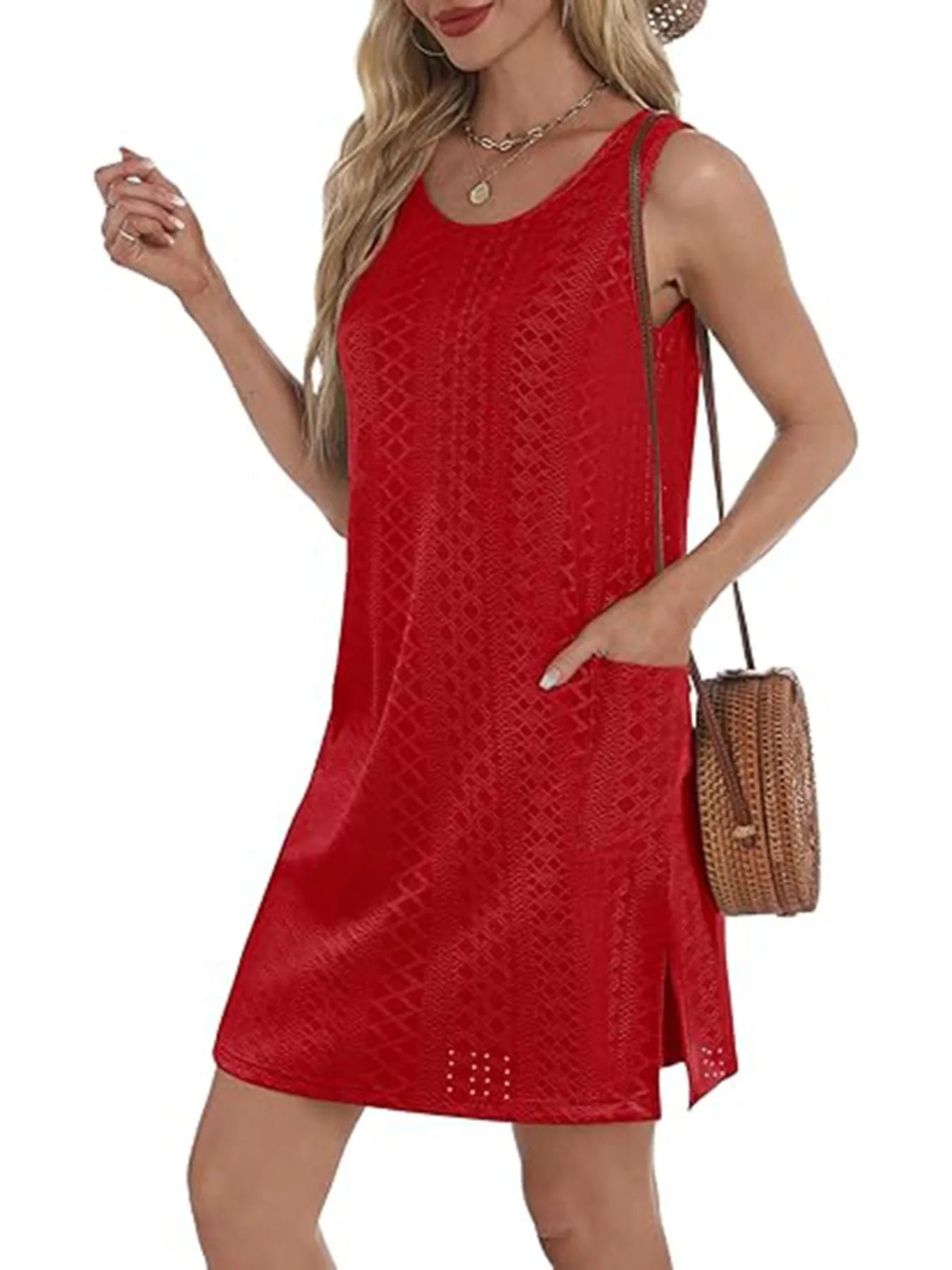 Side Slit Sleeveless Mini Tank Dress.