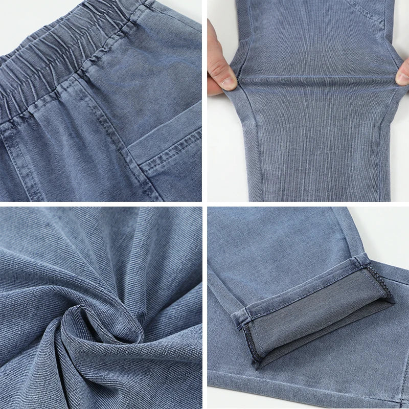 Casual Denim Ankle-length Baggy Pants Vaqueros Elastic High Waist