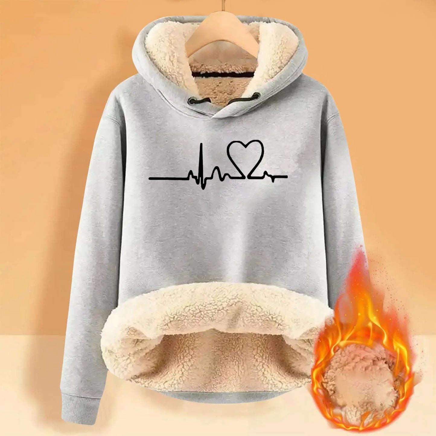 Padded Women's Plush | Love Heart Print Velvet Warm Hoody Sweatshirts