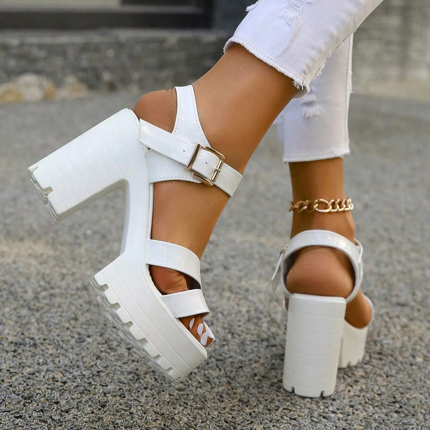 Fashion Sandals Summer Open Toe Rome Style Square High Heels