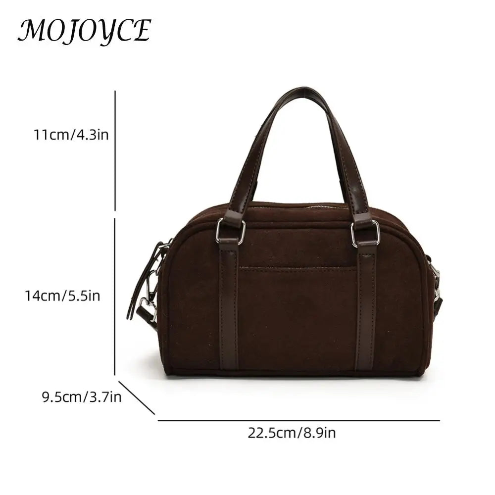 Women Suede Shoulder Bag Adjustable Strap Boston Bag with Interior Pocket Top Handle Bag Zipper for Work Travel