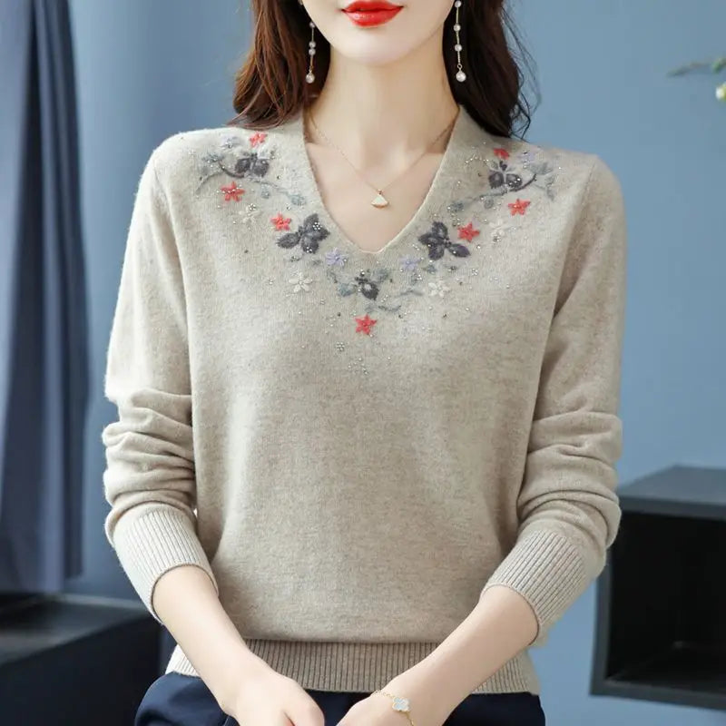 Casual Knitted Long-Sleeved Sweater Loose Bottom Pullovers