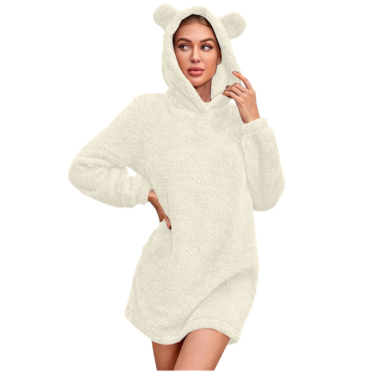 Women Winter Plush Hooded Sweatshirts Fashion Bear Ear Hoodie