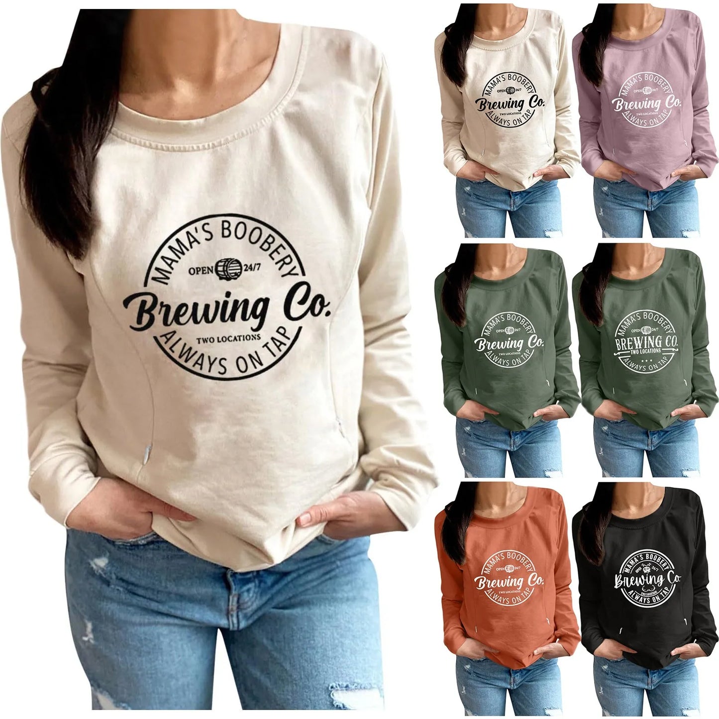 Letter Print Maternity Nursing Sweatshirt Women Comfort Friendly Zip Breastfeeding Pullover Tops Mama'S Boobery Sweater