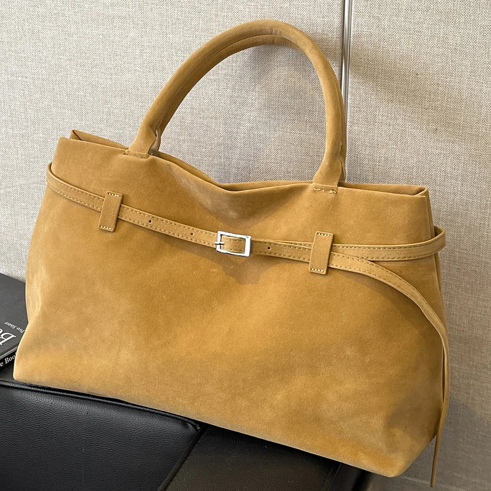 Buckle Decorative Design Faux Suede Handbag Women Shoulder Casual Tote Crossbody Bag Large Capacity Fashion Classic Versatile