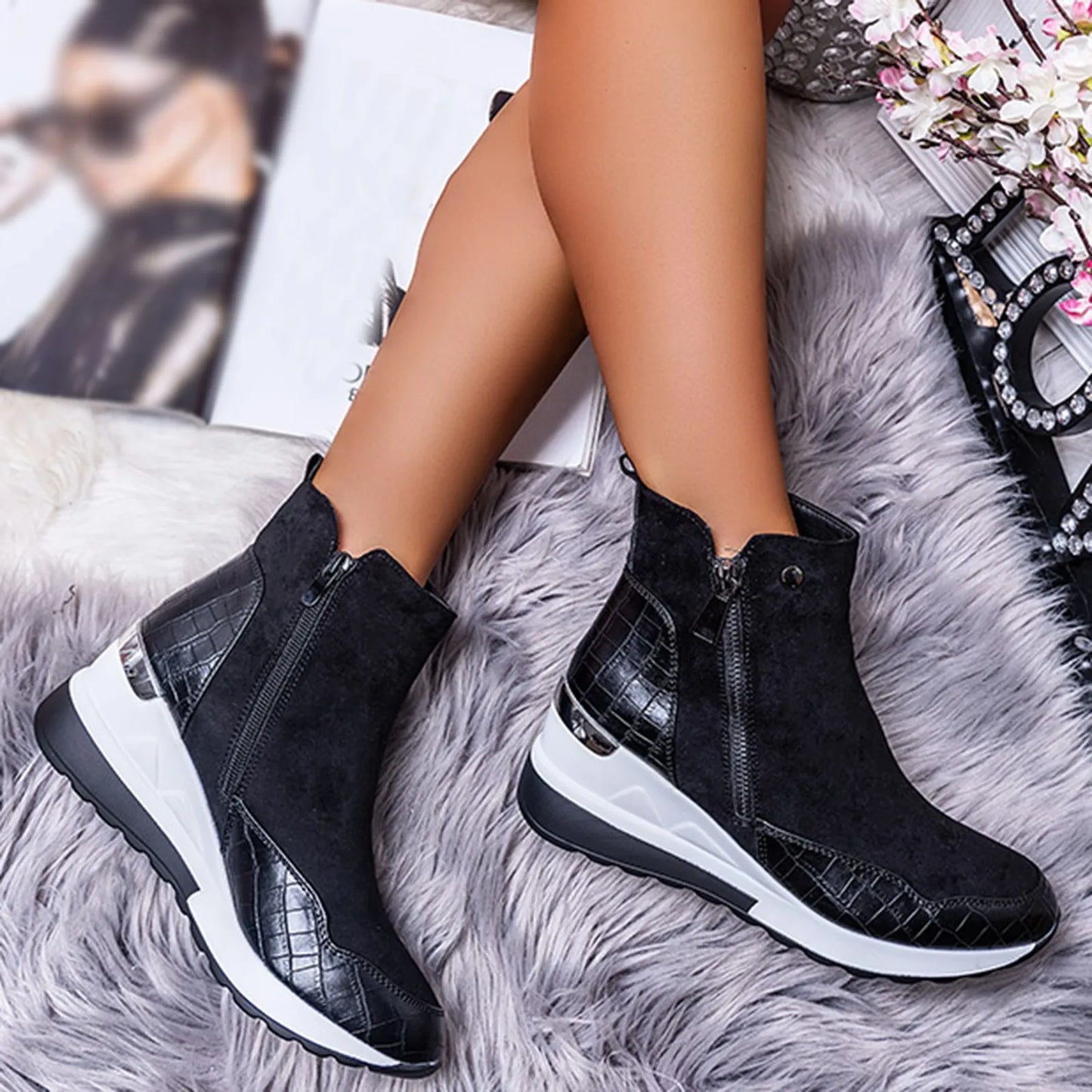 Thick Bottom Wedge Heel Casual Ankle Boots Fashionable