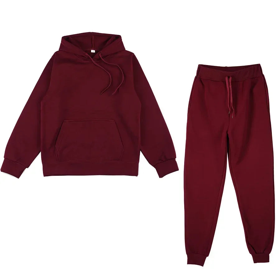 Casual Long Sleeve Hoody with Trousers Tracksuit Solid Color