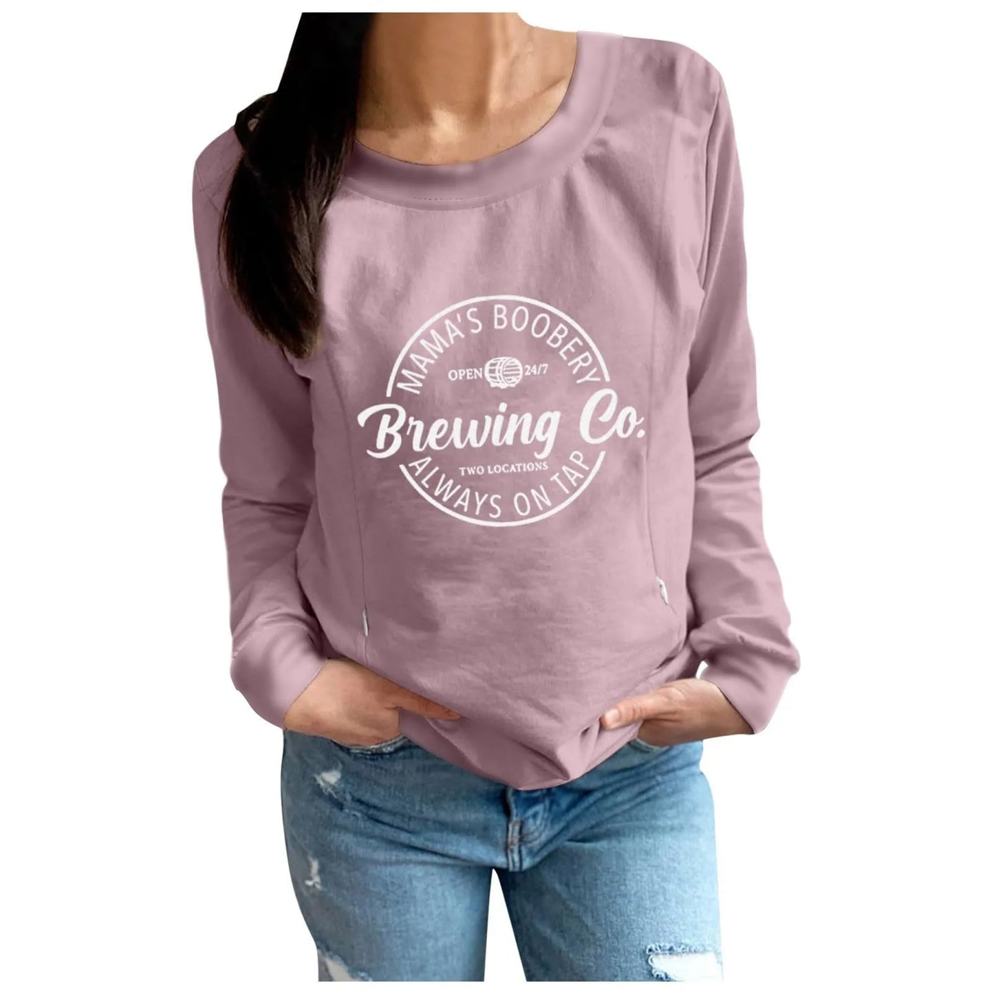 Letter Print Maternity Nursing Sweatshirt Women Comfort Friendly Zip Breastfeeding Pullover Tops Mama'S Boobery Sweater