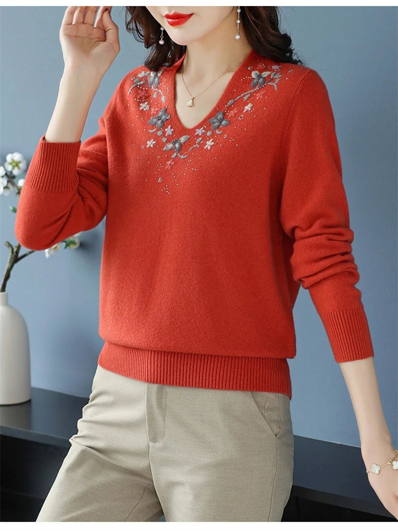 Casual Knitted Long-Sleeved Sweater Loose Bottom Pullovers