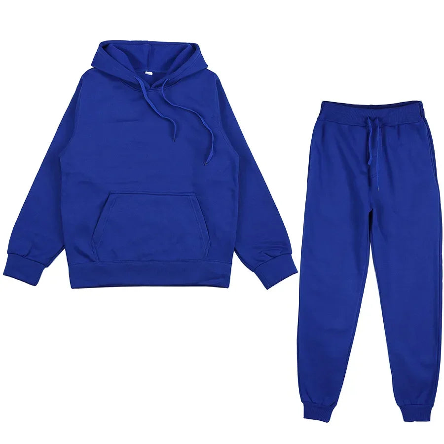 Casual Long Sleeve Hoody with Trousers Tracksuit Solid Color