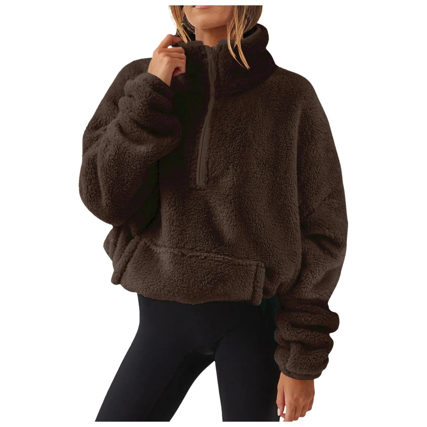 Fuzzy Quarter Zip Sweatshirt Women Trendy Casual Zipper Pullover Fleece Sweatshirts Long Sleeve Winter Outfits Cute Fashion