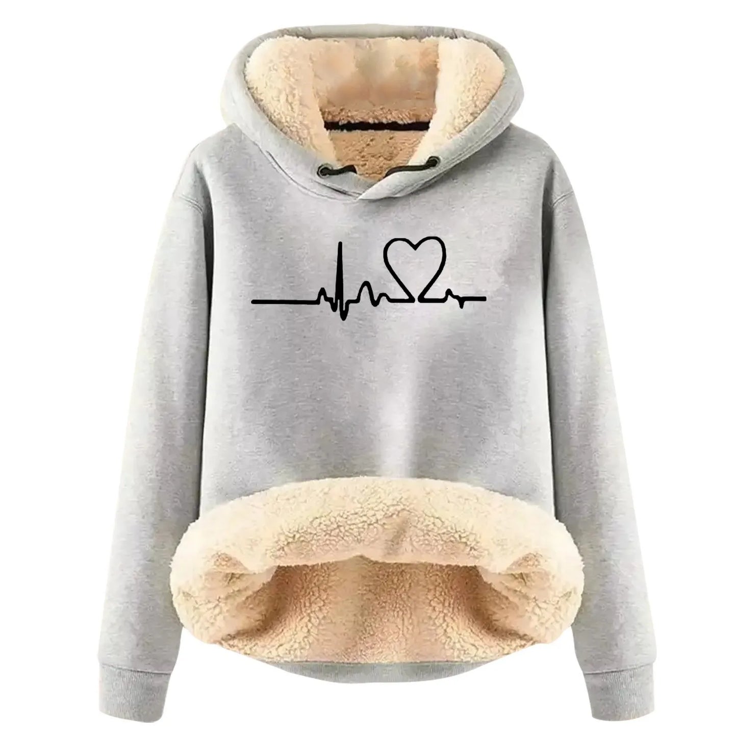 Padded Women's Plush | Love Heart Print Velvet Warm Hoody Sweatshirts