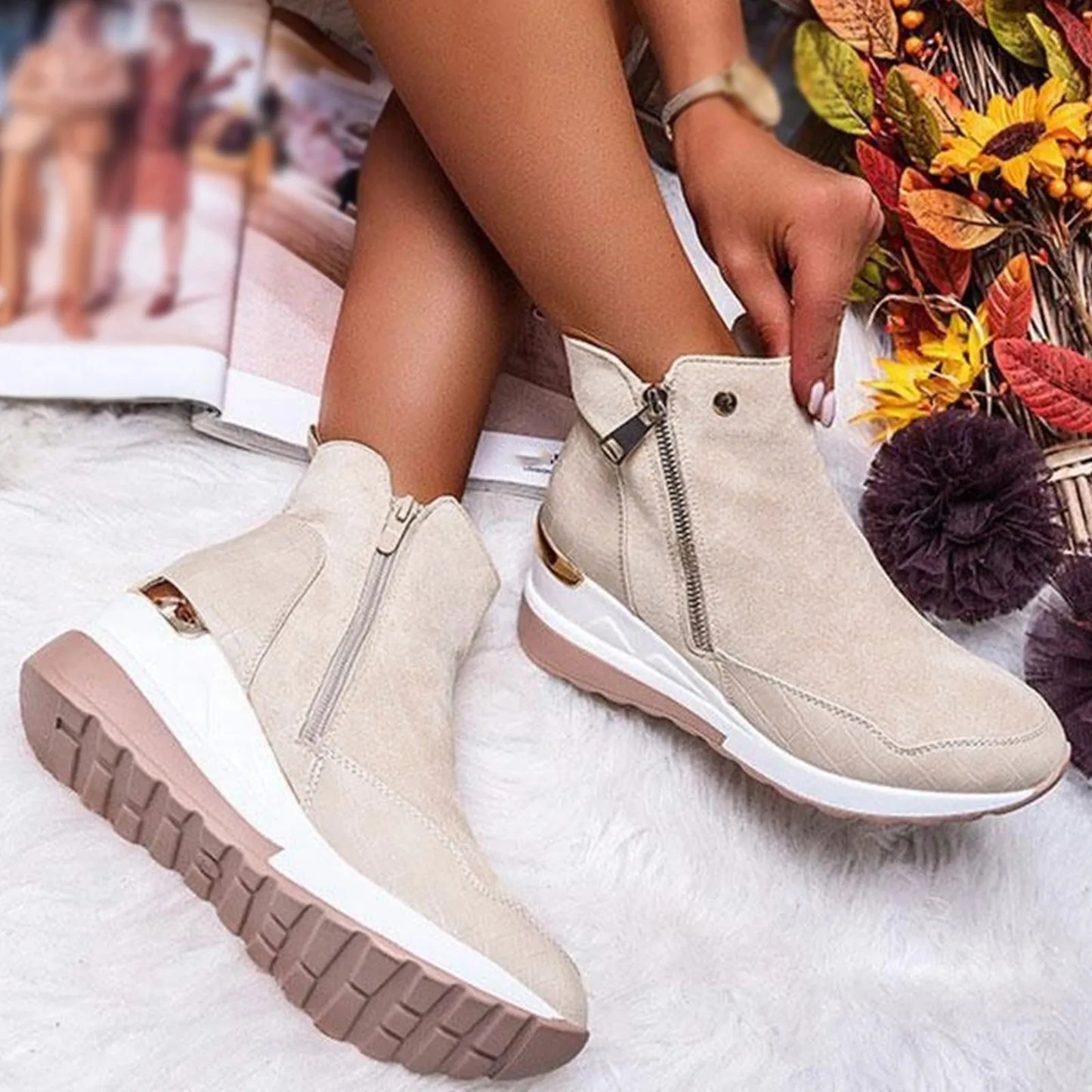 Thick Bottom Wedge Heel Casual Ankle Boots Fashionable