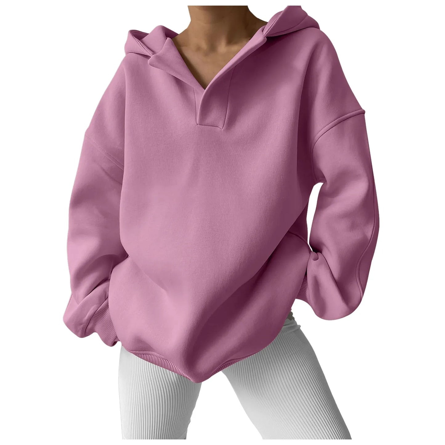 Women'S V Neck Oversized Hoodie With Pocket Fashion Trend Streetwear Classic Style Fleece Lined Sweatshirt Oversized Hoodie