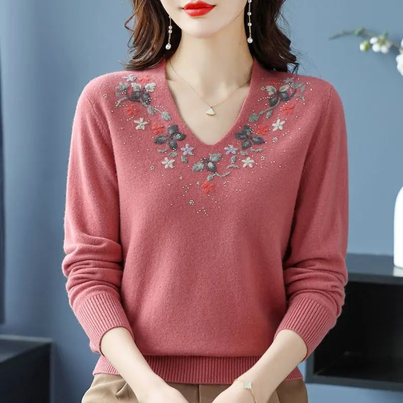 Casual Knitted Long-Sleeved Sweater Loose Bottom Pullovers