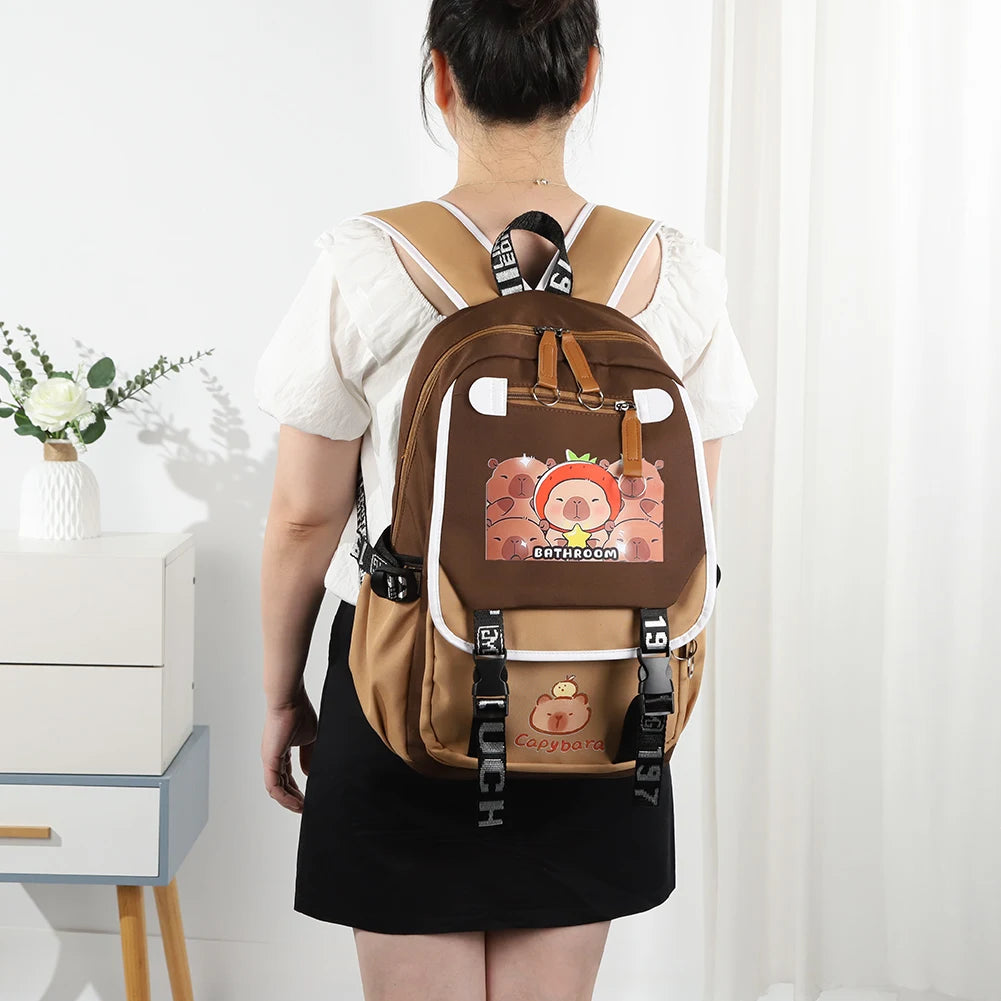 Capybara Lovers Laptop Zipper School Backpack