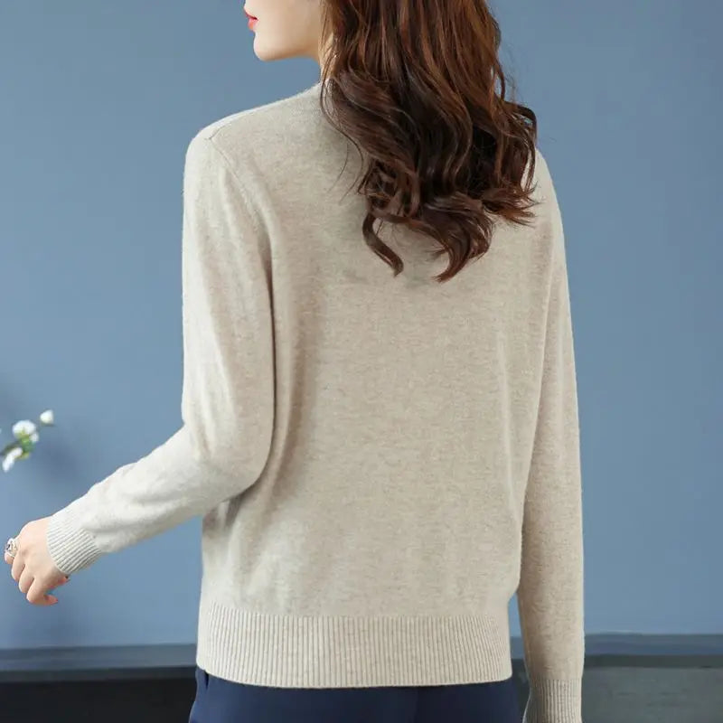 Casual Knitted Long-Sleeved Sweater Loose Bottom Pullovers