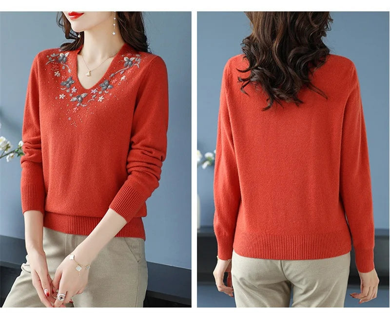 Casual Knitted Long-Sleeved Sweater Loose Bottom Pullovers